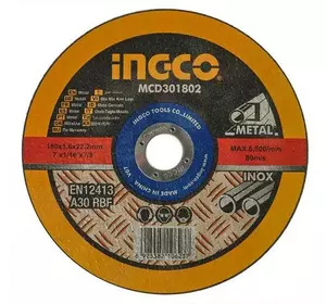 Абразивний відрізний диск по металу 180×1,6×22,2 мм INGCO