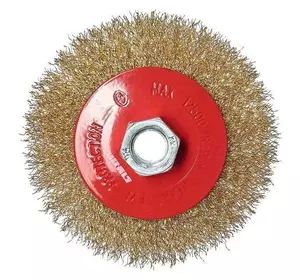 Щітка конічна Vitals гофрована латунована 100 мм М14, 0,3 мм Щітка конічна Vitals гофрована латунована 100 мм М14, 0,3 мм